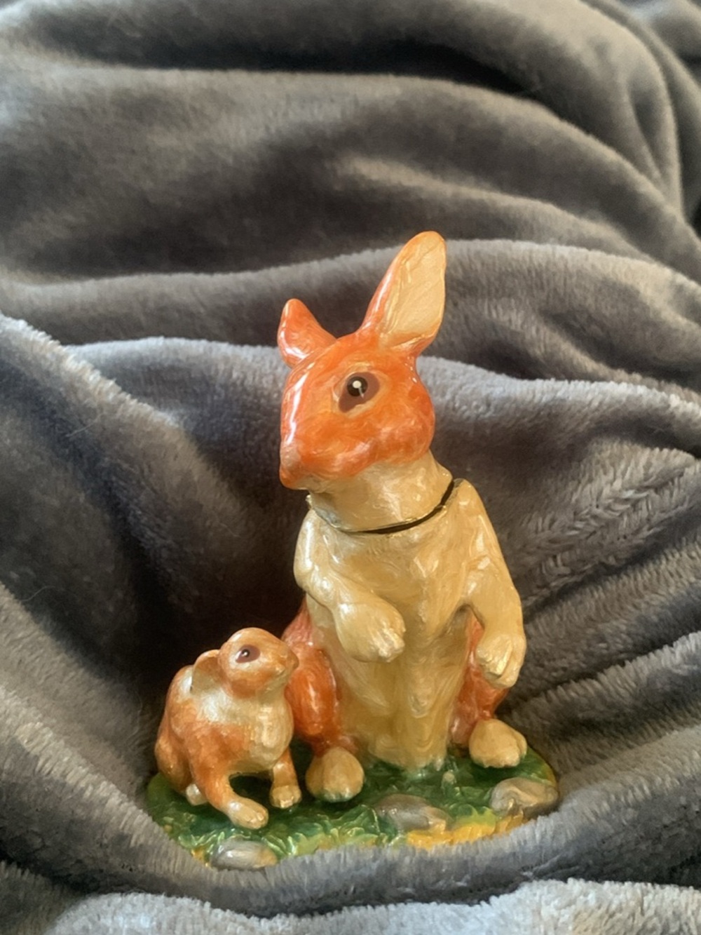 Hidden Ceramic baby Bunny Figurine  necklace, Orange and Cream